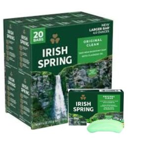 Irish Spring Original Clean Bar Soap with Flaxseed oil - 20 Bars (4.5 oz) Largest Size for Long-Lasting Freshness
