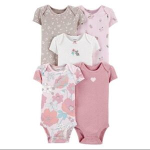 Carter's 5 Pack Girls Short Sleeved Cotton Bodysuits Set- Multicolour