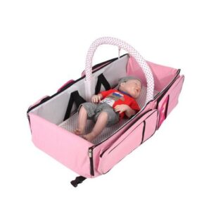 Multi-Purpose Baby Diaper Bag & Bed - Pink