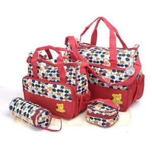 Multi-functional Diaper Bag Set - 5 Pieces - Red/Multicolour