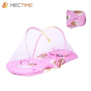 Portable Folding Baby Mosquito Net Bed With Sleeping Mat Pillow - Pink