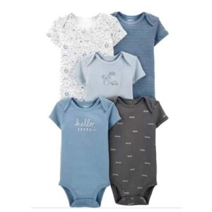 Carter's 5 Pack Boys Short Sleeved Cotton Bodysuits Set- Multicolour
