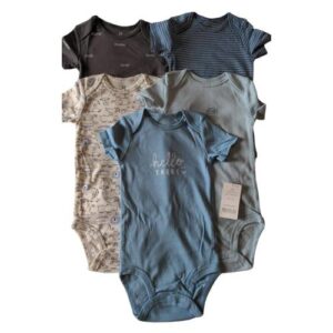 Carter's 5 Pack Boys Short Sleeved Cotton Bodysuits Set- Multicolour
