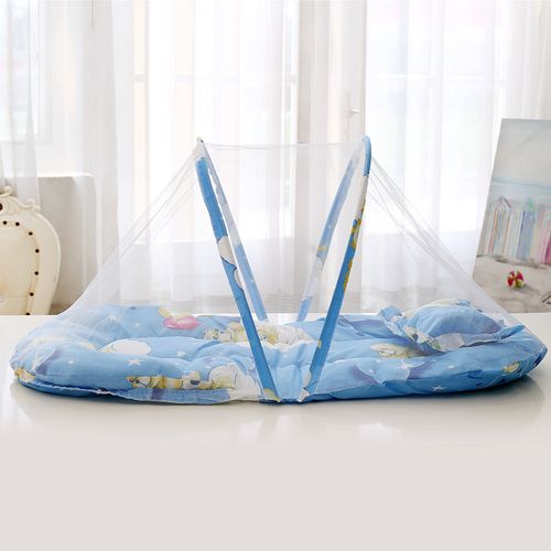 Foldable Baby Bed With Mosquito Net + Pillow Cushion, Portable Baby Travel Bed - Blue - Image 8