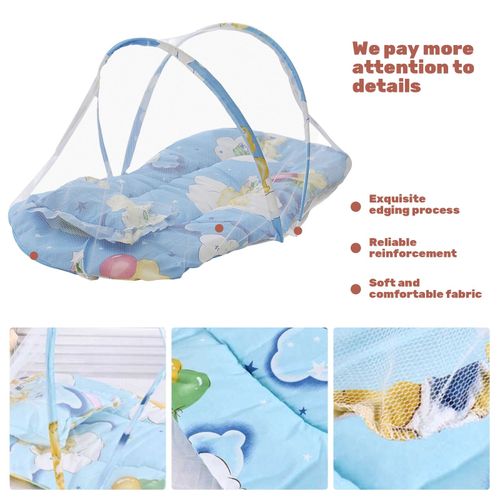 Foldable Baby Bed With Mosquito Net + Pillow Cushion, Portable Baby Travel Bed - Blue - Image 7