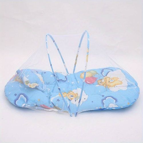 Foldable Baby Bed With Mosquito Net + Pillow Cushion, Portable Baby Travel Bed - Blue - Image 6