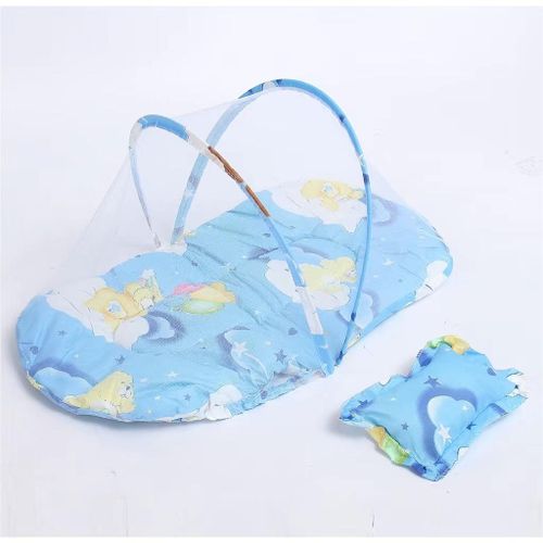 Foldable Baby Bed With Mosquito Net + Pillow Cushion, Portable Baby Travel Bed - Blue - Image 5