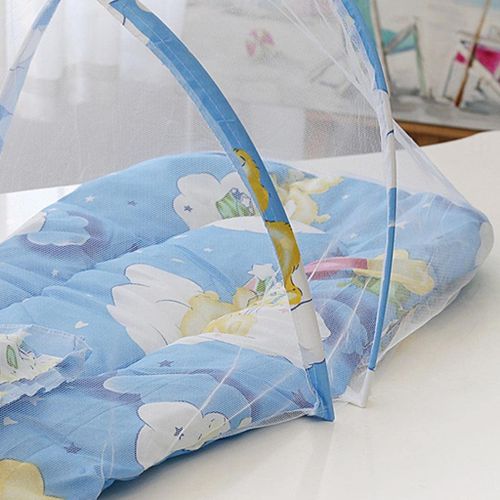 Foldable Baby Bed With Mosquito Net + Pillow Cushion, Portable Baby Travel Bed - Blue - Image 3